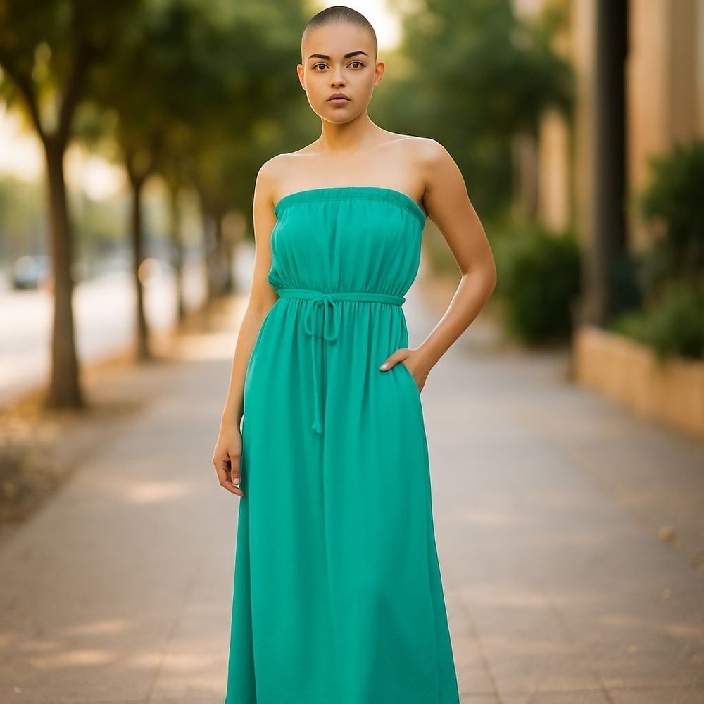 FOREVER21 Green Strapless Maxi Dress